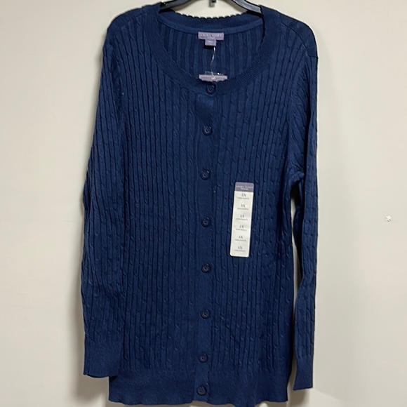 Laura Scott Sweaters - Women Plus Cable Knit Button Cardigan navy